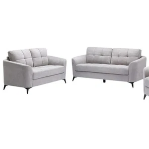 Callie Light Gray Woven Fabric Sofa Loveseat Living Room Set - Picture 1 of 9