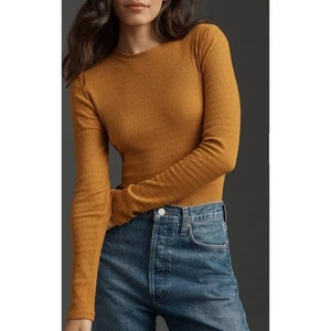 Anthropologie PILCRO Textured Rib Knit Layering Long Sleeve Top NWT XS Honey - Picture 1 of 9