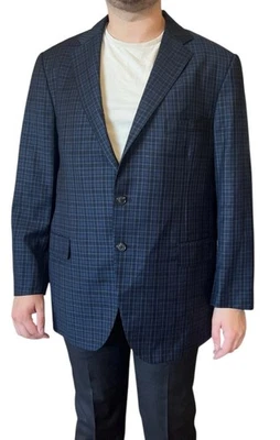 Blazer Belvest Hombres 58R US 48R Azul Marino Negro Abrigo Deportivo Super 120's Lana Cuadros Italia Foto 1 de 4