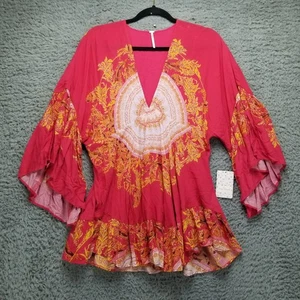 Camicia Free People donna piccola Sunset Dreams blusa manica a campana rossa *nuova con etichette-leggi* - Foto 1 di 14