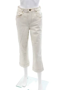 Khaite Womens Cotton Fiona Slim Fit Straight Cropped Leg Pants Beige Size 28 - Picture 1 of 6