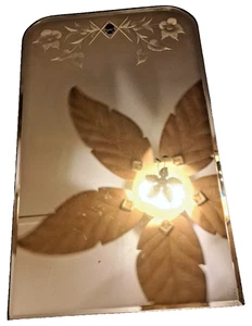 ANTIQUE ART DECO FRAMELESS BEVELED ARCHED PANEL WALL MIRROR 12X20 FLORAL ETCHED - Bild 1 von 16