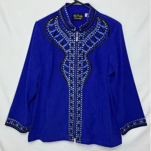 Bob Mackie Women's L Blue Embroidered Boho Zip-Front Jacket Wearable Art Artsy - Picture 1 of 8