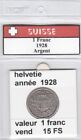 pieces de 1 franc de suisse 1928