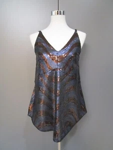 Odeeh Paillettentop Schwarz Blau Braun A-Form V-Ausschnitt Gr S (Z20-208) - Bild 1 von 3