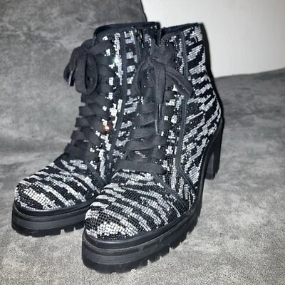 Botas de plataforma Gianni Bini lado brillante cebra estrás talla 9,5 medianas Foto 1 de 4