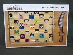 Disney Pixar Icons Glass Top Serving Tray With Cheese Knife
