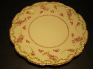 Lovely Old JPL Limoges PInk Roses Decorated Porcelain Gold Border Edged Plate - Picture 1 of 4
