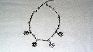 Pentagramm Charm Choker Halskette Schmuck Widerhaken Stacheldraht Kette Goth Punk klein - Bild 1 von 2