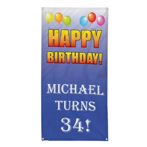 Vertical Vinyl Banner Multiple Sizes Happy Birthday Custom Name 0 Outdoor - Picture 1 of 6