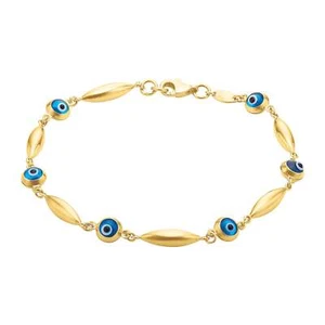 9ct Yellow Gold 19CM Blue Glass Evil Eye Bracelet - Picture 1 of 1