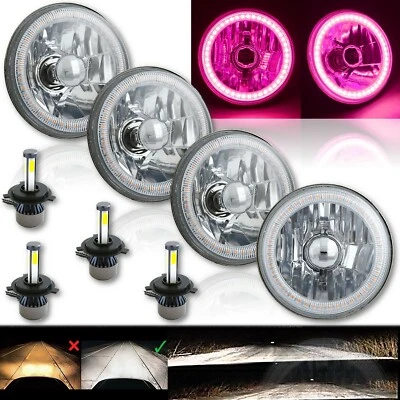 5-3/4" Rosa SMD LED Halo Ojo de Ángel Faro H4 con Juego de Bombillas LED 6k 20/40w Foto 1 de 4