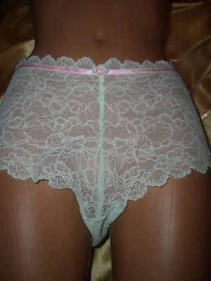 Romantisches Spitzen Nylon Höschen Gr. 50-52 mint/rosa Nylonslip Panty  (K537) - Bild 1 von 4