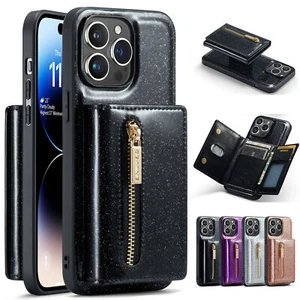 Luxury Bling Leather Card Slot Wallet 2in1 Magnetic Case Cover For Apple iPhone - Picture 1 of 47