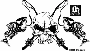 Fishing Skull Skeleton Fish Rod Reel Hook Car Truck Window Vinyl Decal Sticker - Picture 1 of 2