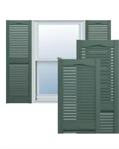 Builders Edge 14.5 in. x 31 in. Louvered Vinyl Exterior Shutters Pair, Green - Picture 1 of 2