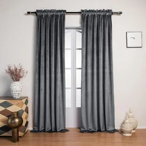 SMILETIME Dark Grey Slubbed Velvet Curtains 52x84inch Rod Pocket Luxurious Th... - Picture 1 of 9