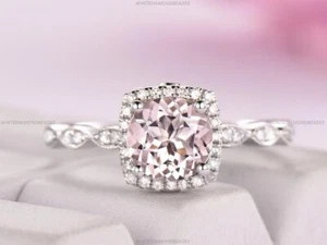 Morganita Moissanita Filigrana Banda Alianza 14k Oro Blanco Joyería Fina - Imagen 1 de 7