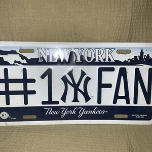 New York Yankees #1 NY Fan Embossed Metal Car License Plate - Picture 1 of 4