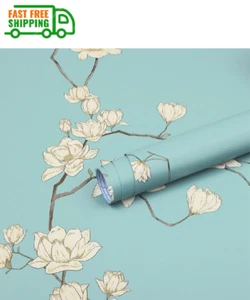 17.3" x 118" Floral Wallpaper Light Blue Peel and Stick, Decoration Waterproof - Picture 1 of 13