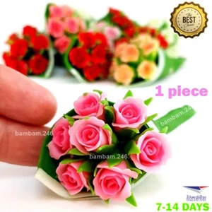 1:12 Scale Dollhouse Miniature Rose Flower Clay Mini Pink Rose Artificial Flower - Picture 1 of 9