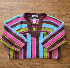 Free People Oversized Thora Pullover Terry Sweater Striped Retro XS - Picture 1 of 8
