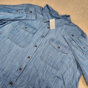 Lands End Shirt Women XL Chambray Blue Indigo Tencel Soft Button Up NEW  - Picture 1 of 8