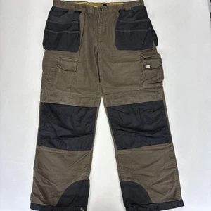 CAT Workwear Pants Mens W40 L32 Dark Brown Multi Pocket Heavy Canvas Cargo Style - Picture 1 of 11