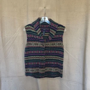 Chaps Patterned Women's Large Button Up Sweater Vest Top With Shawl Collar - Picture 1 of 5