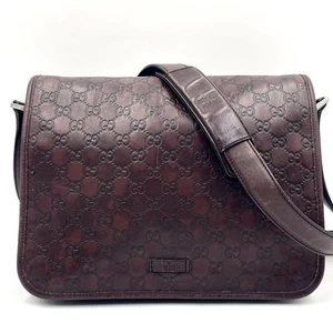 GUCCI Guccissima Cuero Mensajero Bandolera Bolso de Hombro Marrón Moda Accesorio - Imagen 1 de 12