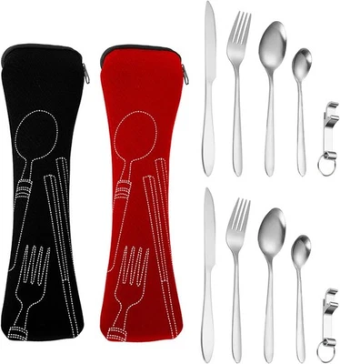 Campingbesteck Set, 2 Sets Edelstahl Besteckset Outdoor Reisebesteck, Essbesteck - Bild 1 von 4