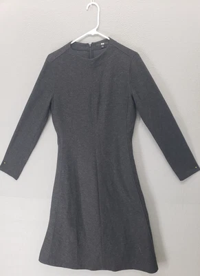 Vestido Uniqlo Mujer L Gris Mezcla Lana Cuello Simulado Manga Larga Informal Clásico Midi Foto 1 de 4