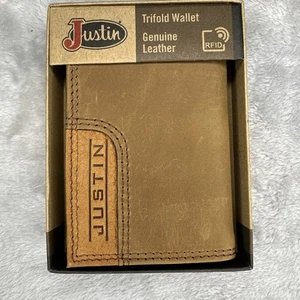 Justin Trifold Geldbörse braun Echtleder zweifarbig geprägtes Logo Western RFID - Bild 1 von 11