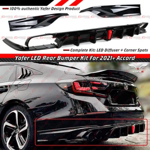FOR 2018-2022 ACCORD YOFER V2 LED REAR DIFFUSER+ GLOSS BLACK CORNER APRON SPAT - Picture 1 of 11