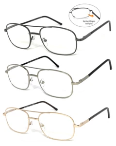 Gafas de lectura transparentes rectangulares con marco de metal de calidad superior bisagras de resorte - Imagen 1 de 15