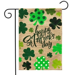 St. Patrick's Day Shamrocks Burlap Garden Flag Holiday 12.5"x18" Briarwood Lane - Picture 1 of 4