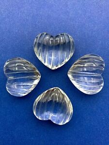 6 Carved Fluted Puffy Heart Crystal Stone Pendants / Drops - Top Drilled -22mm 