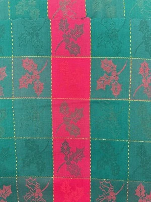 Winter Holiday Green Plaid Check Holly Berry Allover Print Cotton Fabric Remnant - Image 1 of 4