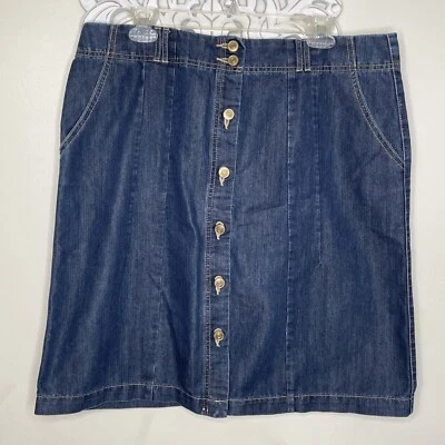 Saia jeans feminina IZOD 14 denim AZUL bolsos frontais com botão ALGODÃO mistura poli - Imagem 1 de 4