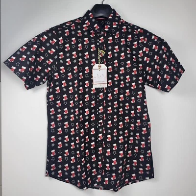 Rugby University shirt mens Medium Black christmas stockings Short Sleeve New - Image 1 of 4