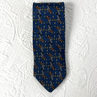 复古 Bert Pulitzer 领带橄榄球足球运动主题蓝色全丝绸美国制造 — 第 1/4 张图片