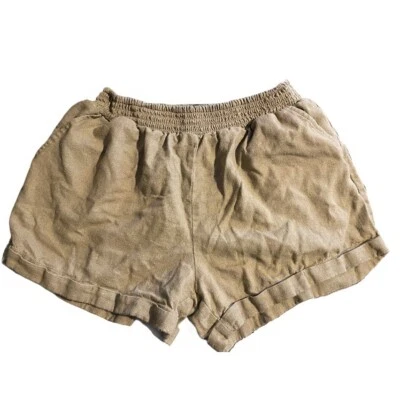 Pantalones Cortos Forever 21 Mujer Mezcla de Lino Puños Cintura Elástica Caqui Verde S Foto 1 de 4