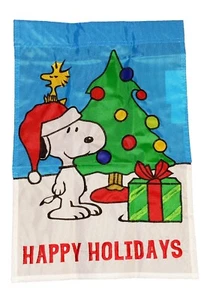 PEANUTS SNOOPY HAPPY HOLIDAYS CHRISTMAS APPLIQUE FLAG~12" x 18" - Picture 1 of 1