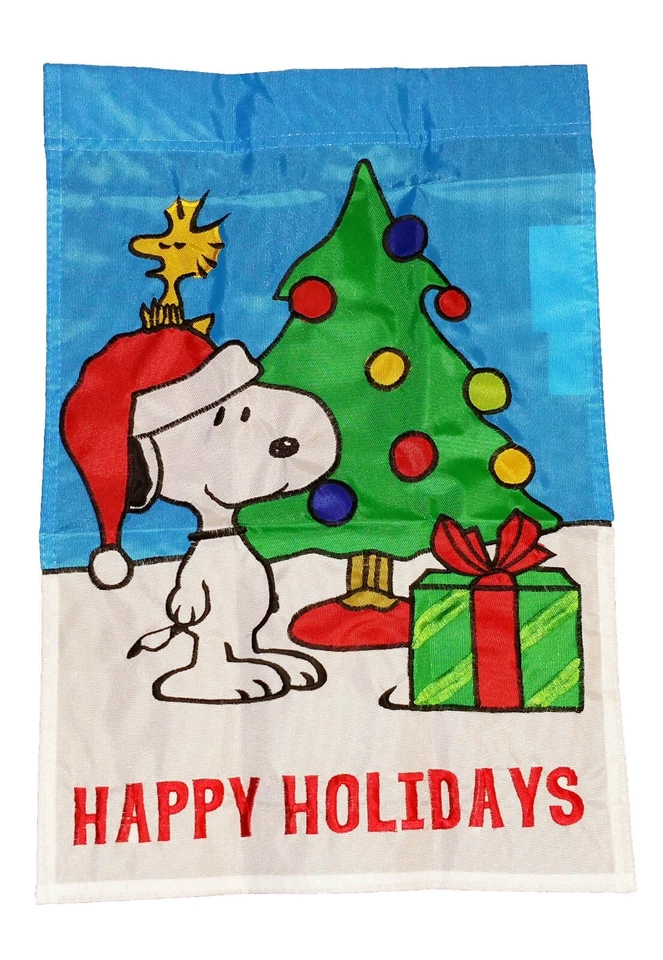 OFERTA~~BANDERA APLIQUES NAVIDAD FELICES FIESTAS CACAHUETES SNOOPY~12" X 18" Foto 1 de 1