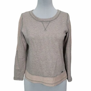 Karl Lagerfeld Womens M Pink Grey Striped Long Sleeve Hi Lo Pullover Sweatshirt - Picture 1 of 8