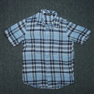 Travis Mathew Shirt Mens Medium Blue Plaid Short Sleeve Button Lightweight - Picture 1 of 7