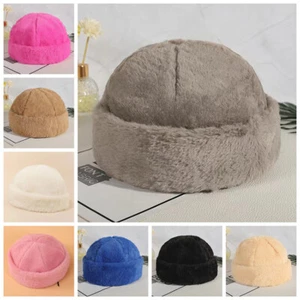 Damen Herren Unisex Kunstfell Totenkopf Matrose Beanie Krempe Mütze Kappe Plüsch Warm - Bild 1 von 19
