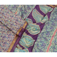 Sanskriti Vintage Sarees Green Pure Silk Printed Zari Border Sari Craft Fabric