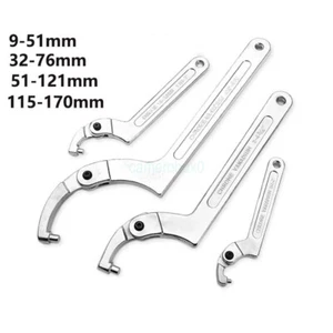 AUS Adjustable Hook Wrench C Spanner Round Head Nut Half Moon Wrench Hand Tool - Picture 1 of 25