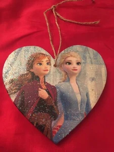 Disney Frozen 2 Handmade Decoupaged Large Glitter Anna Elsa Wooden Hanging Heart - Picture 1 of 3